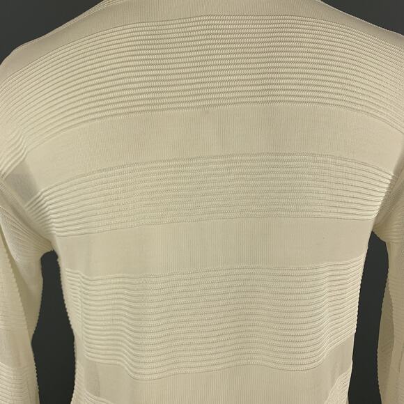 GIORGIO ARMANI Size 4 Cream Burnout Striped Viscose Collared Pullover - Picture 5 of 6